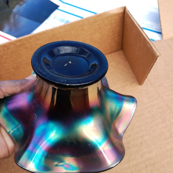 Antique Fenton Black Berry Spray Electric Blue Ruffled Bowl Home Decor GUC - Picture 5 of 11